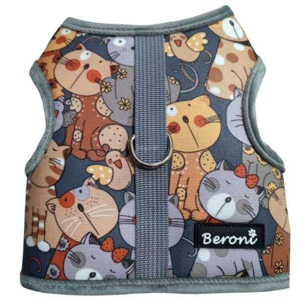 Walking Jacket Laufgeschirr Katzengeschirr NO ESCAPE ausbruchsicher schwarz mit Katzenmotiven